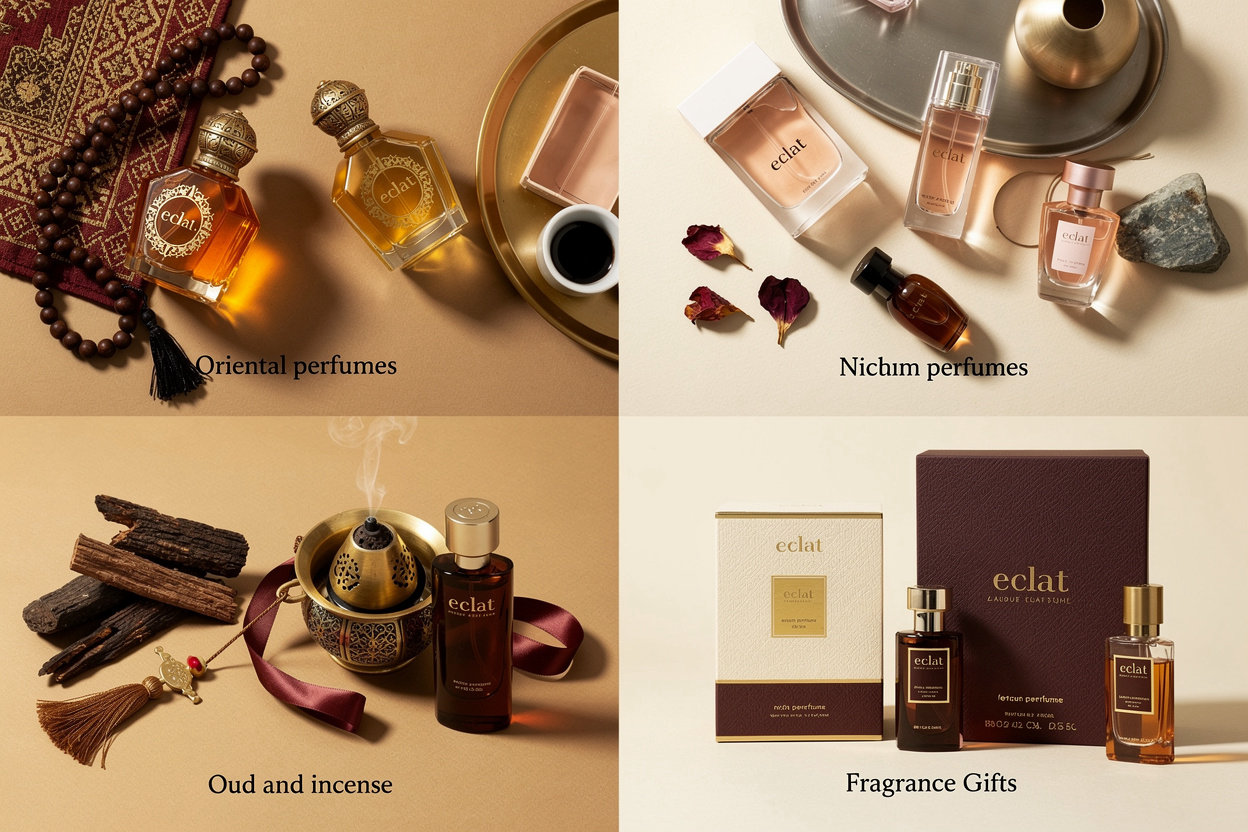 Amouage perfumes collection of luxury perfumes - oriental, western, niche fragrances and oud displayed elegantly